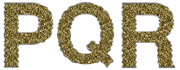 Capital PQR letters made of gold and silver frame