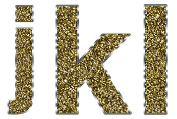 Lowercase jkl letters made of gold and silver frame