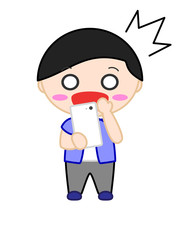 人物　スマホ　驚く