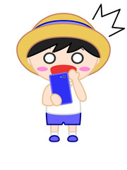 人物　スマホ　驚く