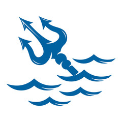 Trident on the waves vector logo - obrazy, fototapety, plakaty