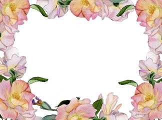 Beautiful delicate frame of roses in watercolor style