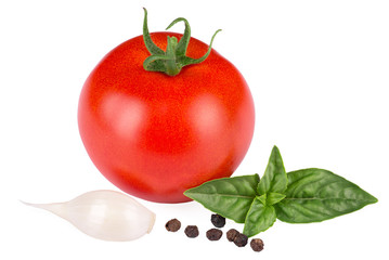tomato and basil isolated on white background