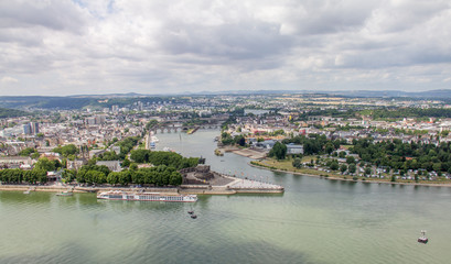 Obraz premium The German Corner (Deutsches Eck) monument in Koblenz, Germany