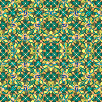 Digital art techinque luxury modern baroque decorative geometric seamless pattern mosaic design in mixed tones.