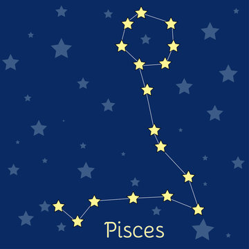 Pisces Fish Water Zodiac  constellation with stars in cosmos. Vector image