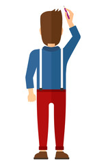 Man writing on white wall.