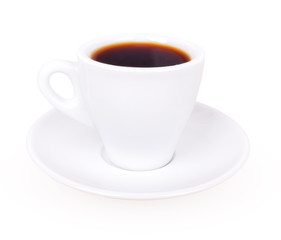 white cup of coffee on a saucer side view