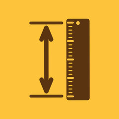 The measuring height and length icon. Ruler, straightedge, scale symbol. Flat