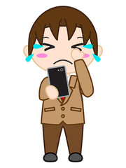 人物　スマホ　泣く