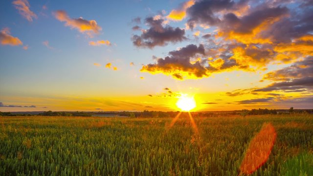 Rural landscape and sunset time-lapse
