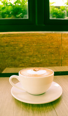 Hot cappuccino coffee cup background
