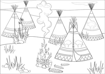 Coloring with halt Indians in prairie