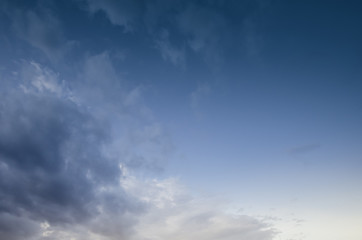 gradient dark blue sunset sky with dark blue cloud in evening time