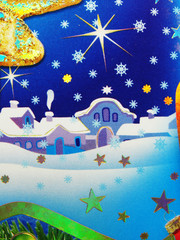 christmas background house snow and stars