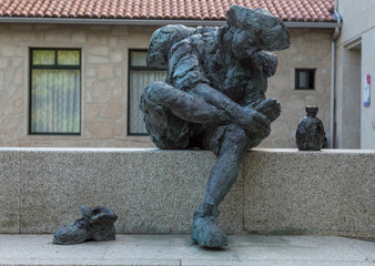 Statue of a pilgrim in Valga, Spain on the Camino Portugues