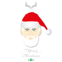 Santa hat and beard on white background with shadow