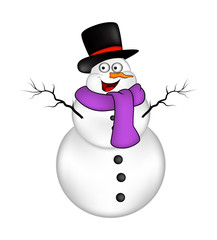 Christmas snowman cartoon design for card. Winter icon, symbol vector illustration isolated on white background.