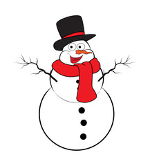 Christmas snowman cartoon design for card. Winter icon, symbol vector illustration isolated on white background.