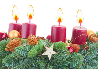 advent wreath with burning candles 
