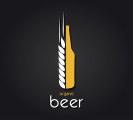 Creative design  with beer bottle and barley. Organic beer. Vect