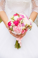 Wedding bouquet peonies close-up