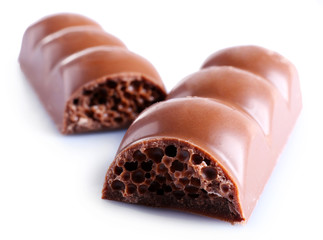 Broken chocolate stick, isolated on white
