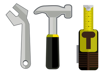 tools - hammer, roulette and spanner 