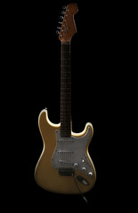 White electric guitar, on black background