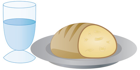 Bread and water, symbol of fasting, Lent.