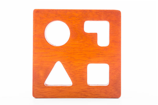 wooden blocks shape sorter toy isolated on white background
