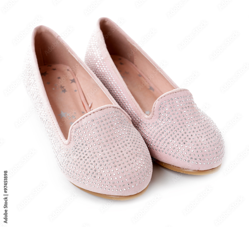 Sticker Girl shiny pink shoes isolated on white background