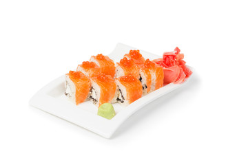 Sushi set with maki served in a white ceramic