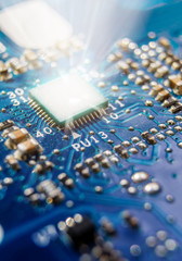 Blue electronic circuit with glow