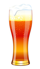 A glass of beer with foam. Isolated on white background