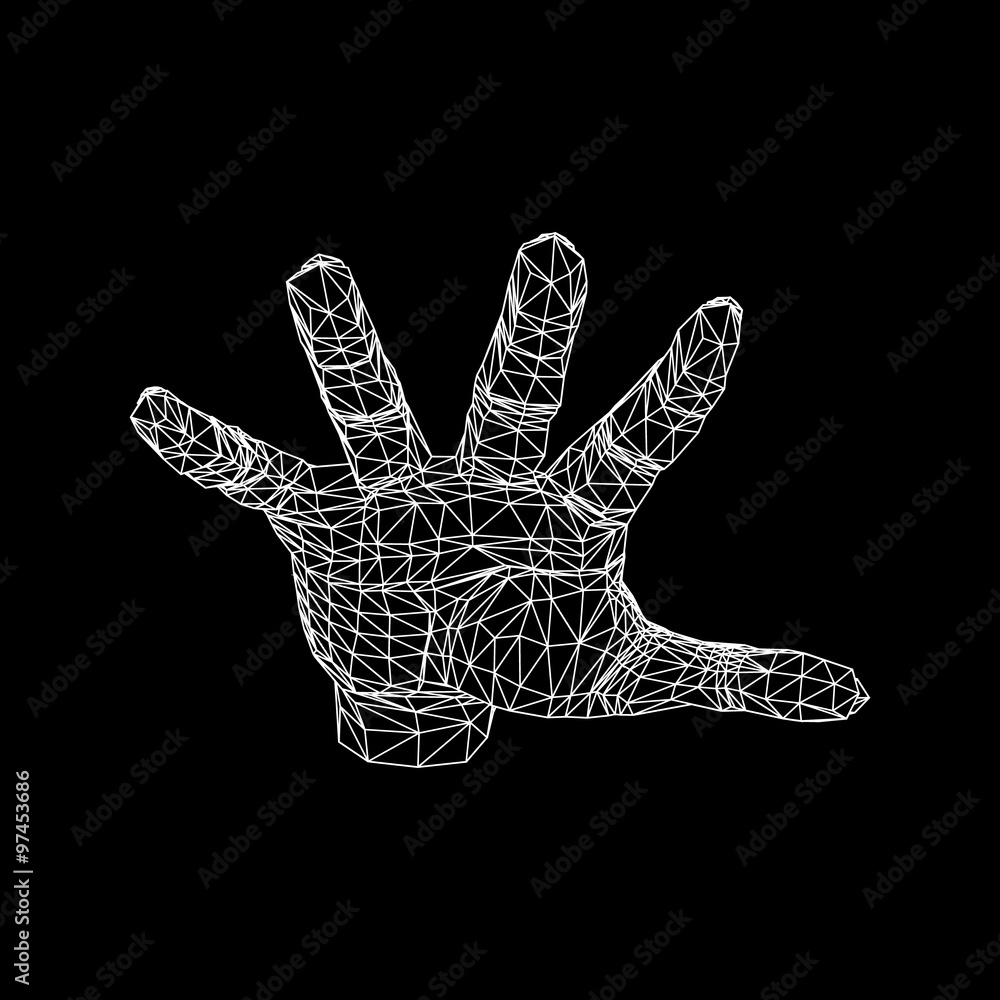 Poster mesh polygonal background hand of lines. the structural grid of polygons. abstract creative concept 