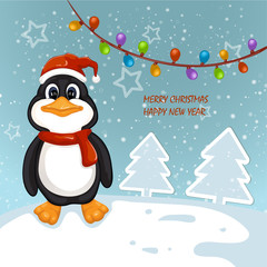 Cute penguin . Merry Christmas and Happy New Year design