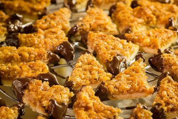 detail of home made nut edge cookies with chocolate for xmas