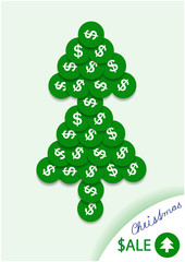 vector christmas sale concept with coins tree silhouette