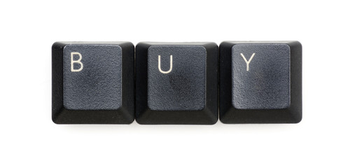 Buy word written with black keyboard buttons.