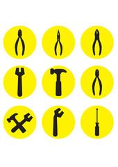 icon tools - hummer, screwdriver, spanner and pliers