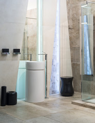 Washbasin in modern bathroom interior - obrazy, fototapety, plakaty