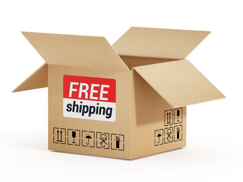 Cardboard box with free shipping text