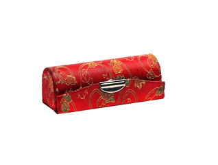 old case for lipstick red on a white background