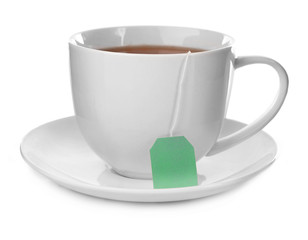 Ceramic cup of tea isolated on white background