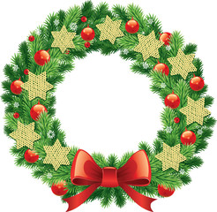 traditional christmas wreath with garlands and ribbons