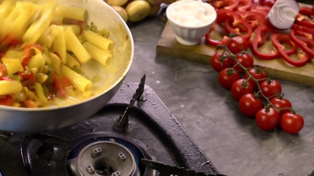 preparing a sauce for pasta in Italian style