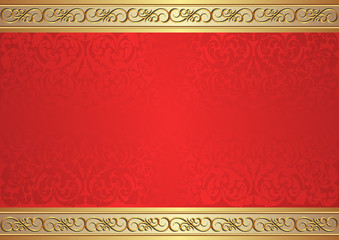 decorative background with red pattern and golden ornaments