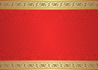 decorative background with red pattern and golden ornaments
