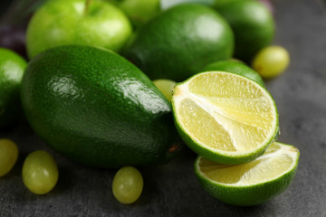 Fruits on dark grey background
